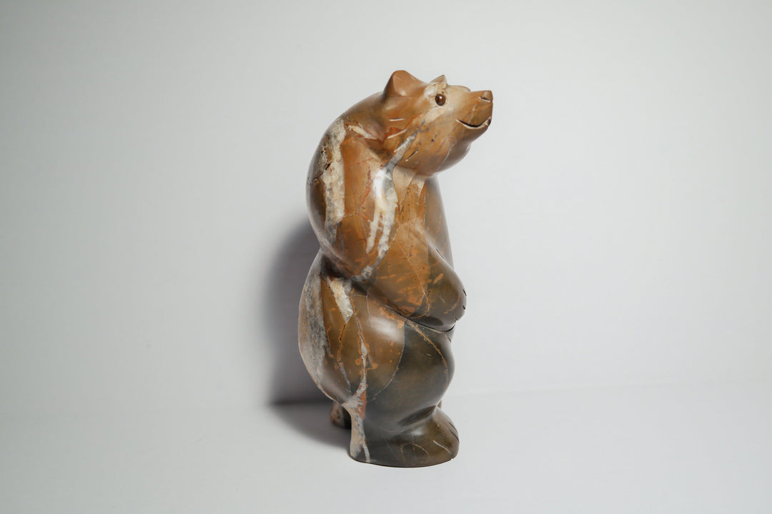 Brown Jasper Bear Carving with Quartz Matrix