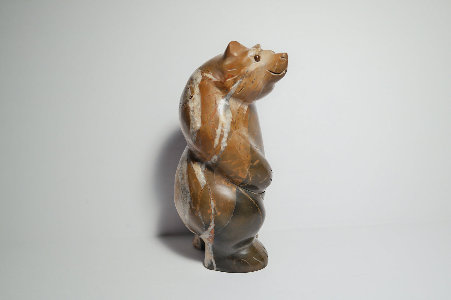 Brown Jasper Bear Carving with Quartz Matrix