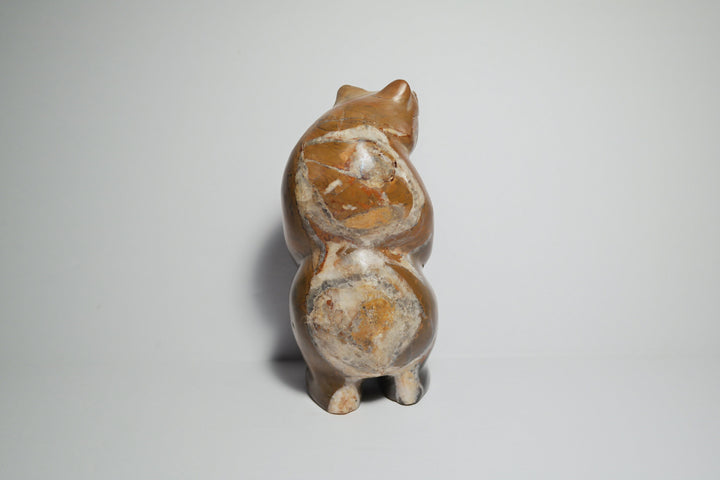 Brown Jasper Bear Carving with Quartz Matrix
