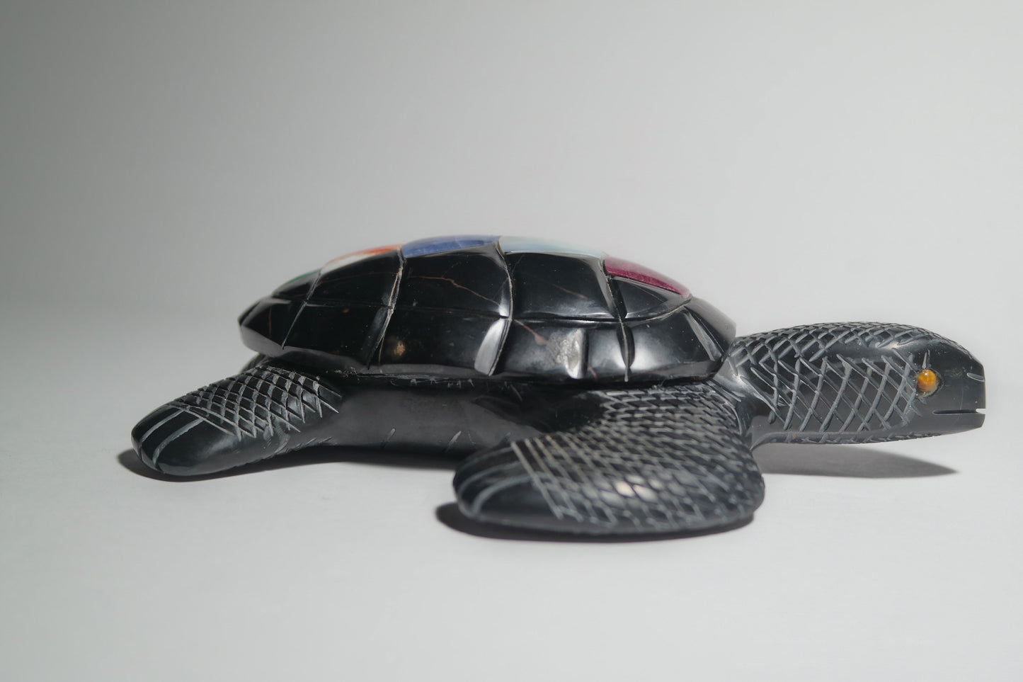 Black Onyx Turtle Carving with Septarian Shell