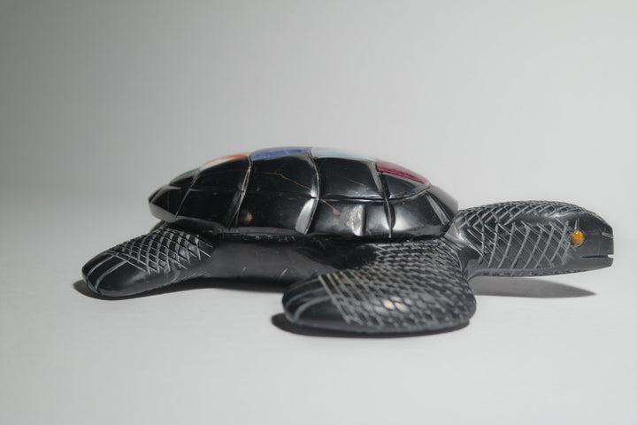 Black Onyx Turtle Carving with Septarian Shell