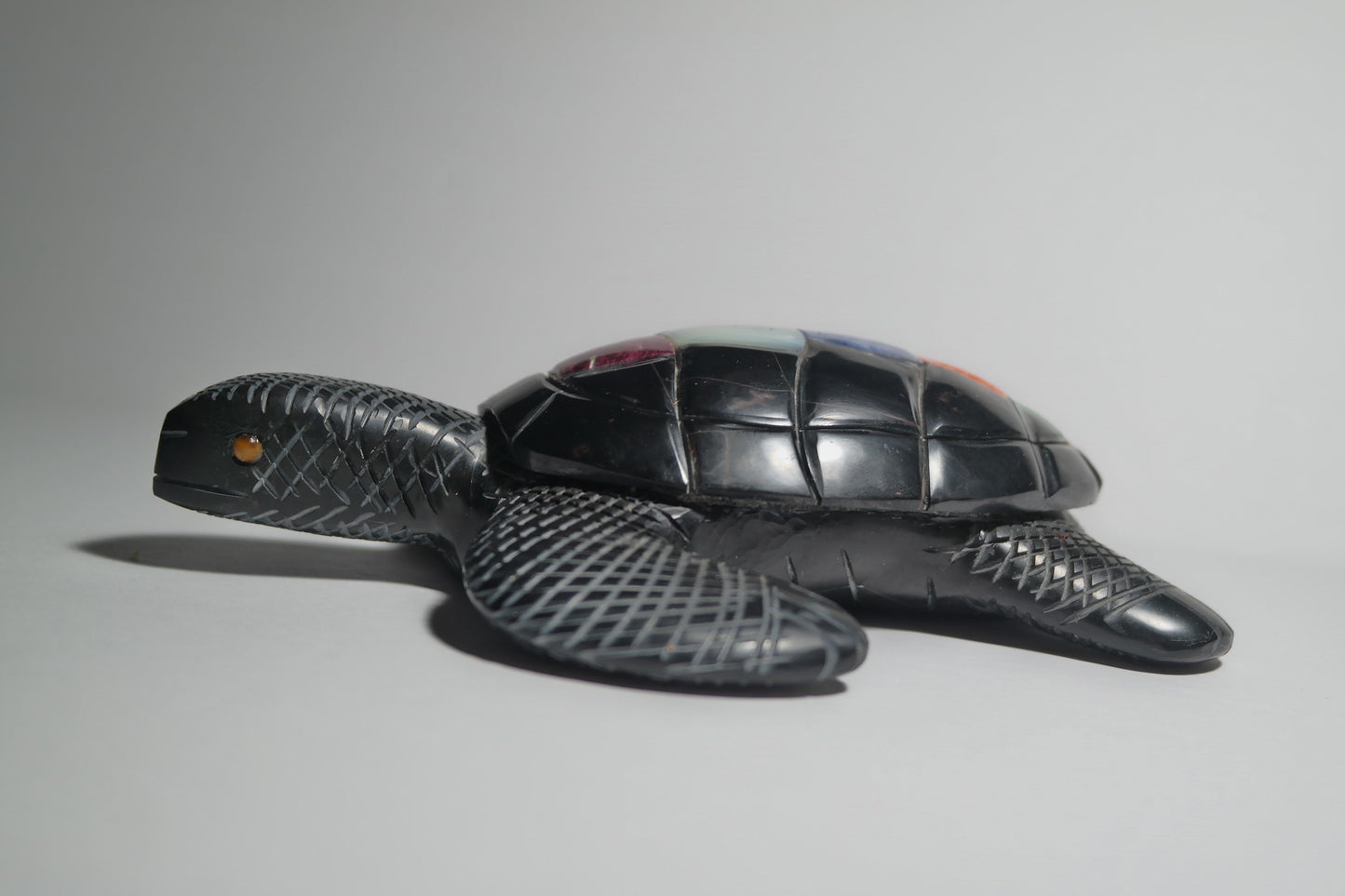 Black Onyx Turtle Carving with Septarian Shell