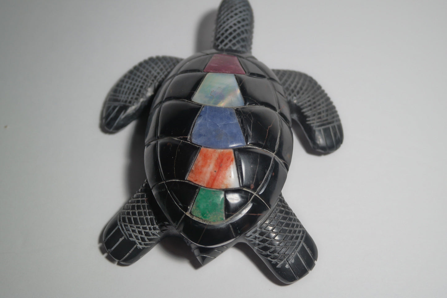 Black Onyx Turtle Carving with Septarian Shell