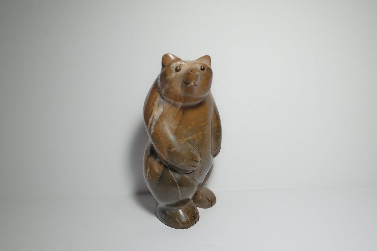 Brown Jasper Bear Carving with Quartz Matrix