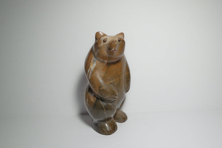 Brown Jasper Bear Carving with Quartz Matrix