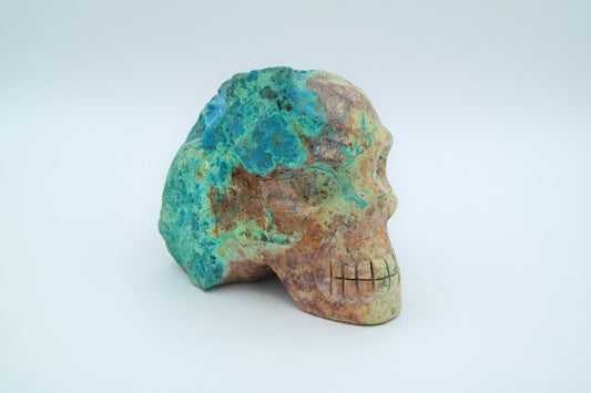 Skull carving made of Chrysocolla Turquoise