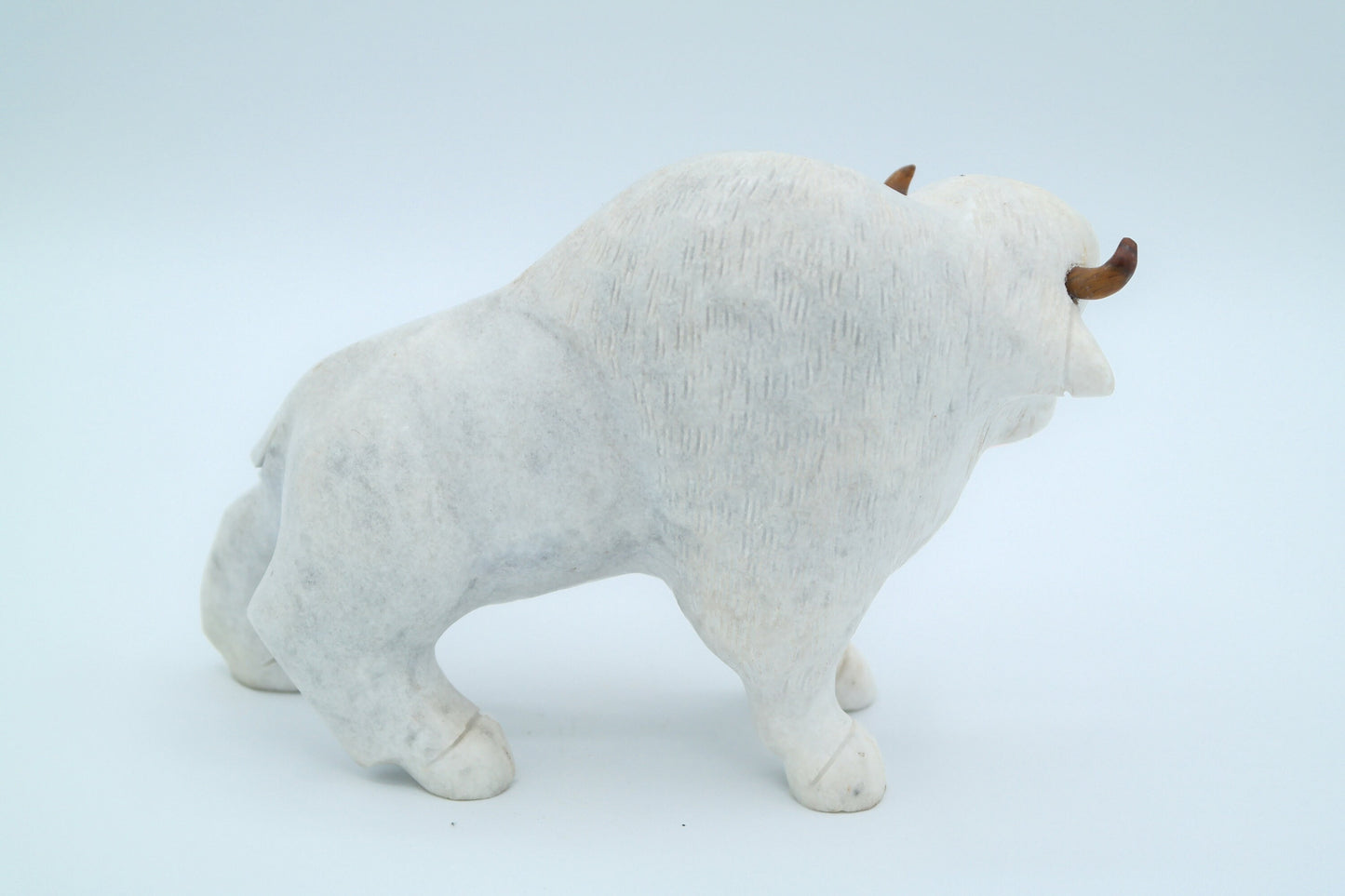 White Carrara Marble Buffalo Carving