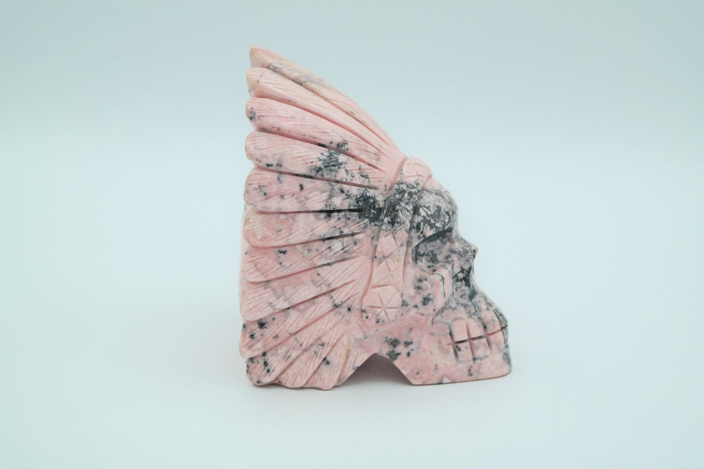 Rhodonite Native Skull Carving