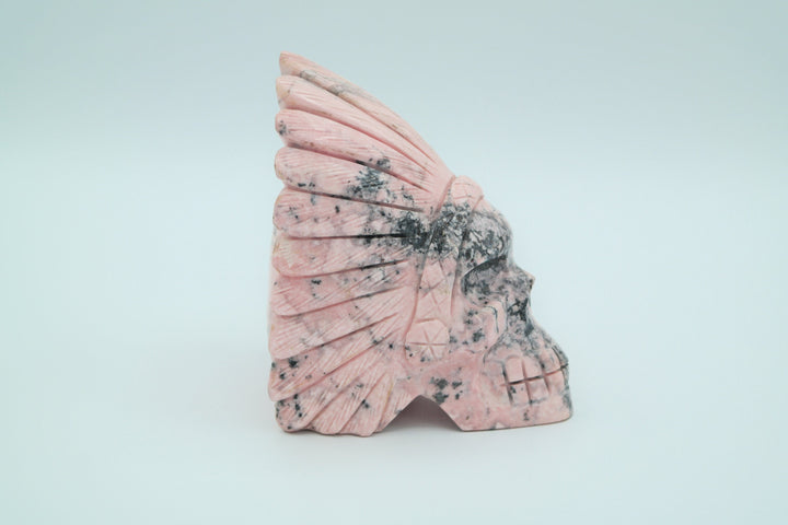 Rhodonite Native Skull Carving