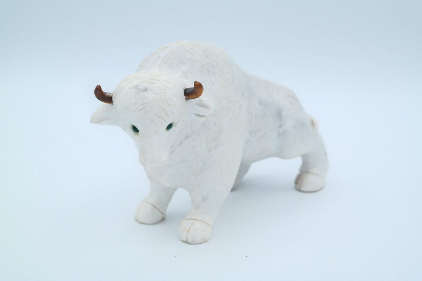 White Carrara Marble Buffalo Carving