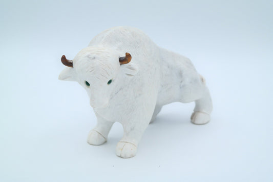 White Carrara Marble Buffalo Carving