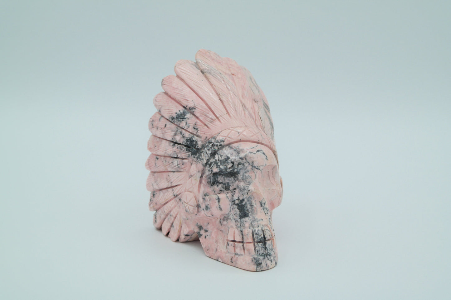 Rhodonite Native Skull Carving