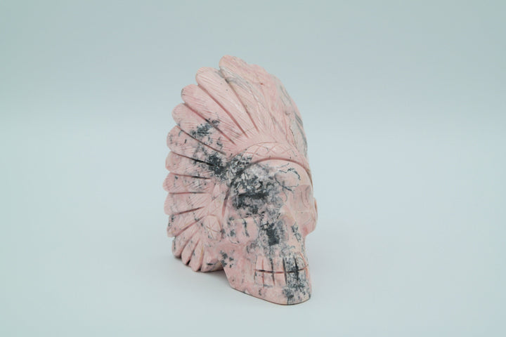 Rhodonite Native Skull Carving